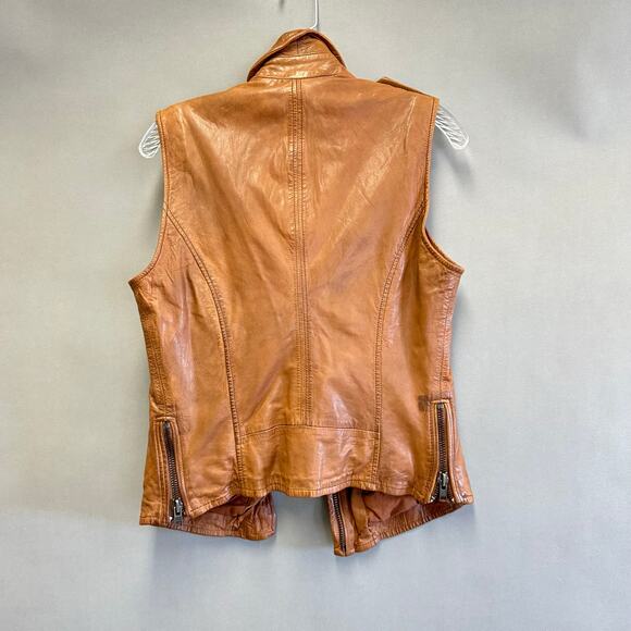 Muubaa Lynn Tan Brown Sleeveless Leather Biker moto jacket vest US Size 6 UK 10 - Picture 14 of 15